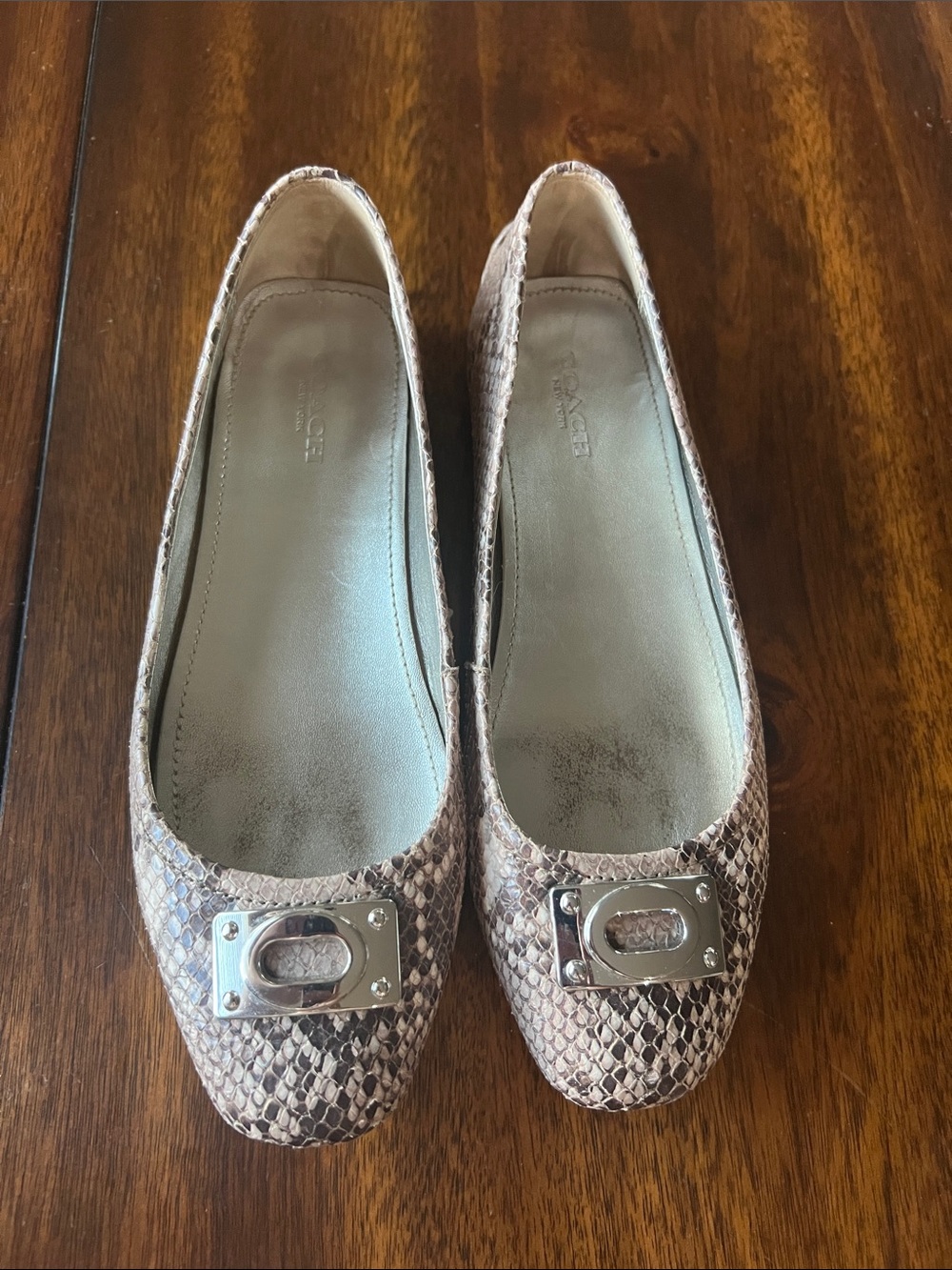 Coach Women's Snakeskin-Print Ballet Flats in Taupe